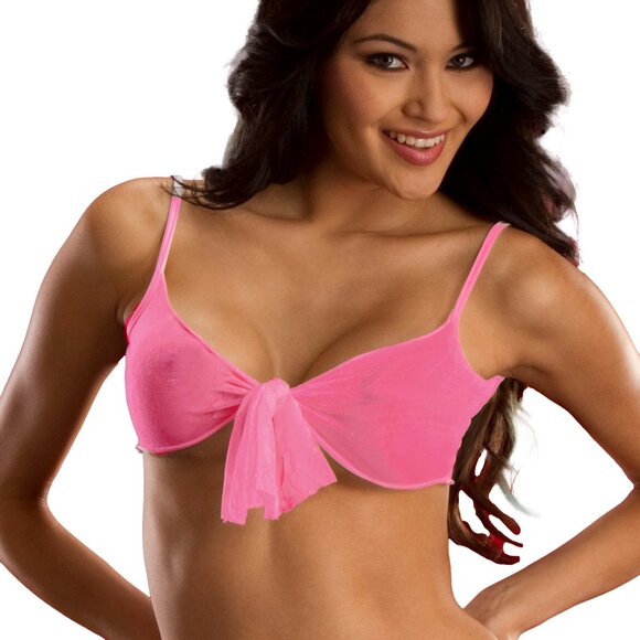 Cropped Tank Top, Tie Front in Burnout Jersey Knit, Pink - Picture 1 of 2